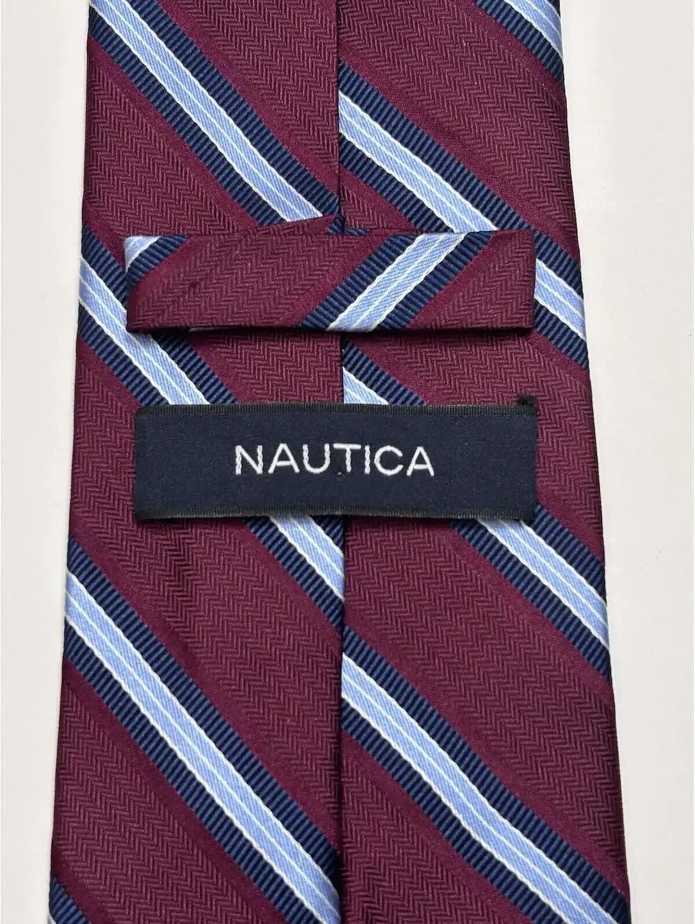 Nautica 100%‎ Silk Tie In Burgundy & Blue